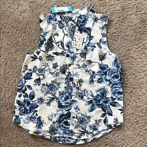 41 Hawthorn Albany Blue Floral Sleeveless Button-Front Blouse Medium